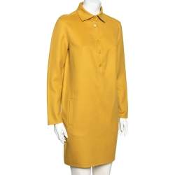 Pre Owned Loro Piana Mustard Yellow Cashmere Long Sleeve Dress M