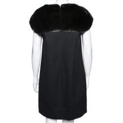 Pre Owned Loro Piana Black Cashmere & Brown Mink Fur Trimmed Dress M