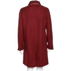 Pre Owned Loro Piana Maroon Cashmere & Suede Belted Coat M