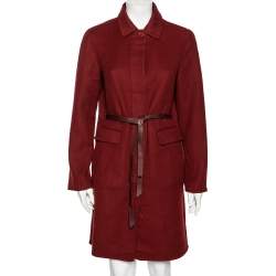 Pre Owned Loro Piana Maroon Cashmere & Suede Belted Coat M