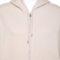 Pre Owned Loro Piana Beige Cashmere Drop Shoulder Zip Front Hooded Jacket M