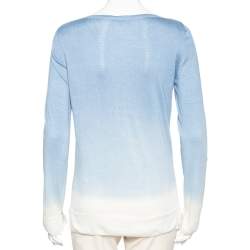 مملوكة مسبقًا Loro Piana Blue and White Knit Long Sleeve Crew Neck Top M