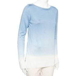 مملوكة مسبقًا Loro Piana Blue and White Knit Long Sleeve Crew Neck Top M