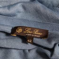 مملوكة مسبقًا Loro Piana Blue and White Knit Long Sleeve Crew Neck Top M