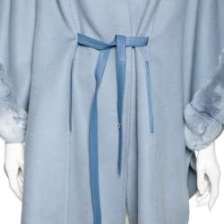 Pre Owned Loro Piana Light Blue Cashmere & Fur Trimmed Belted Salzburg Cape M