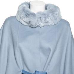 Pre Owned Loro Piana Light Blue Cashmere & Fur Trimmed Belted Salzburg Cape M