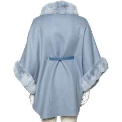 Pre Owned Loro Piana Light Blue Cashmere & Fur Trimmed Belted Salzburg Cape M