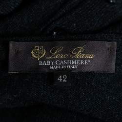Pre Owned Loro Piana Dark Grey Two Toned Cashmere & Suede Trimmed Belted Dress M