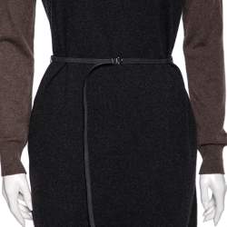 Pre Owned Loro Piana Dark Grey Two Toned Cashmere & Suede Trimmed Belted Dress M