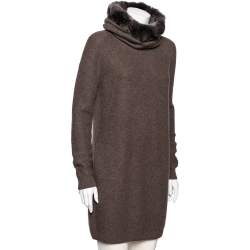 Pre Owned Loro Piana Brown Cashmere Collar Detail Sweater Dress M