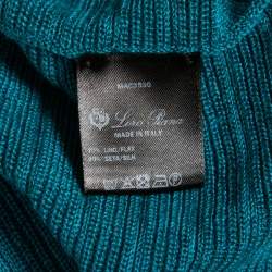 Pre Owned Loro Piana Blue Patterned Linen & Silk Knit Short Sleeve Top M 