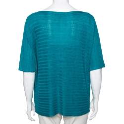 Pre Owned Loro Piana Blue Patterned Linen & Silk Knit Short Sleeve Top M 