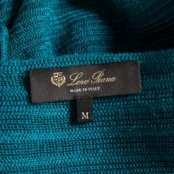 Pre Owned Loro Piana Blue Patterned Linen & Silk Knit Short Sleeve Top M 