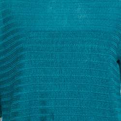 Pre Owned Loro Piana Blue Patterned Linen & Silk Knit Short Sleeve Top M 