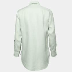 Pre Owned Loro Piana Light Green Linen Pocket Detail Button Front Shirt S