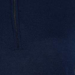 Pre Owned Loro Piana Navy Blue Striped Wool Knit Zip Up Polo Sweater M