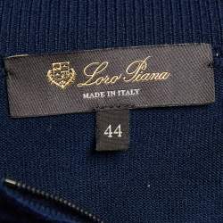Pre Owned Loro Piana Navy Blue Striped Wool Knit Zip Up Polo Sweater M