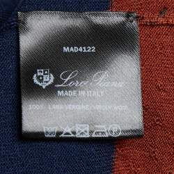 Pre Owned Loro Piana Navy Blue Striped Wool Knit Zip Up Polo Sweater M