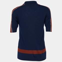 Pre Owned Loro Piana Navy Blue Striped Wool Knit Zip Up Polo Sweater M