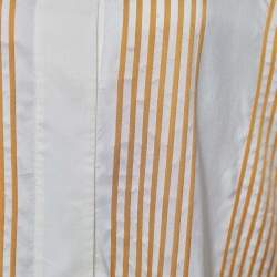 Pre Owned Loro Piana White Striped Silk Half Button Shirt L