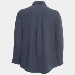 Pre Owned Loro Piana Slate Blue Silk Concealed Button Shirt M