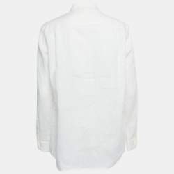 Pre Owned Loro Piana White Linen Button Front Shirt M