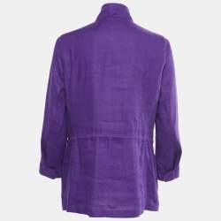 Pre Owned Loro Piana Purple Linen Pocketed Long Jacket M