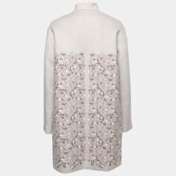 Pre Owned Loro Piana Grey Embroidered Cashmere Long Sleeves Car Coat M