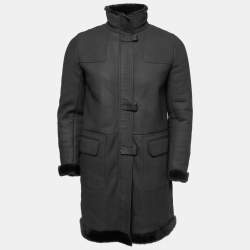 Loro Piana Black Lambskin & Shearling Mid-Length Coat M