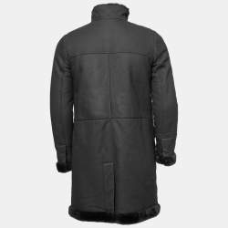 Loro Piana Black Lambskin & Shearling Mid-Length Coat M