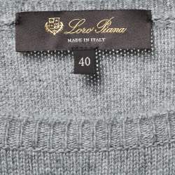 Loro Piana Grey Cashmere Mink Pom-Pom Embellished Sweater S