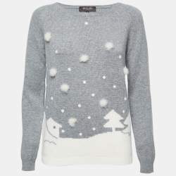 Loro Piana Grey Cashmere Mink Pom-Pom Embellished Sweater S