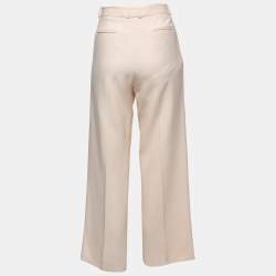 Pre Owned Loro Piana Cream Crepe Straight Leg Trousers M