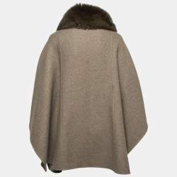 Pre Owned Loro Piana Brown Baby Cashmere Fur Trimmed Collar Cape Coat One Size