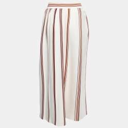 Pre Owned Loro Piana White Striped Patterned Knit Flared Midi Skirt S