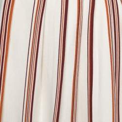 Pre Owned Loro Piana White Striped Patterned Knit Flared Midi Skirt S