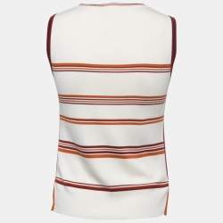 Pre Owned Loro Piana White Striped Patterned Knit Sleeveless Top S