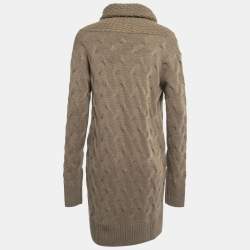 Pre Owned Loro Piana Brown Cashmere Cable Knit Turtleneck Sweater Dress M
