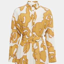 Pre Owned Loro Piana Yellow Printed Silk Belted Maxi Dress S