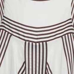 Pre Owned Loro Piana White Striped Patterned Silk Sleeveless Maxi Dress M