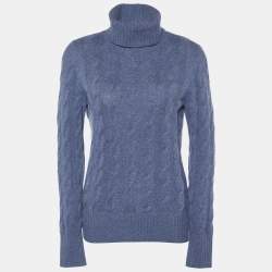 Pre Owned Loro Piana Blue baby Cashmere Cable Knit Turtleneck Sweater M
