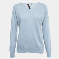 Loro Piana Light Blue Cashmere V-Neck Sweater M
