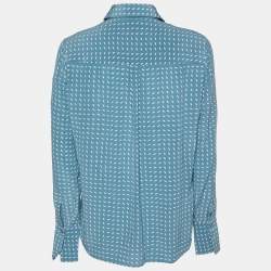 Pre Owned Loro Piana Blue Printed Silk Button Front Shirt M