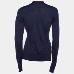 Pre Owned Loro Piana Navy Blue Contrast Detail Virgin Wool Button Front Cardigan S