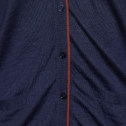 Pre Owned Loro Piana Navy Blue Contrast Detail Virgin Wool Button Front Cardigan S