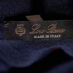 Pre Owned Loro Piana Navy Blue Contrast Detail Virgin Wool Button Front Cardigan S