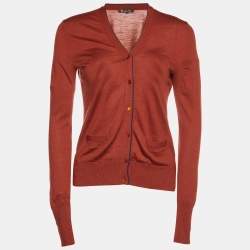 Pre Owned Loro Piana Brick Brown Virgin Wool Button Front Cardigan XS