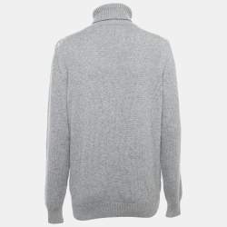 Pre Owned Loro Piana Grey Patterned Cashmere Turtle Neck Sweater XL