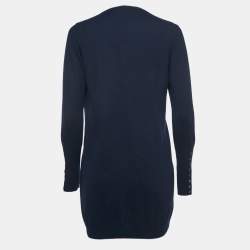 Pre Owned Loro Piana Navy Blue Cashmere Buttoned Long Cardigan M
