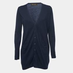 Pre Owned Loro Piana Navy Blue Cashmere Buttoned Long Cardigan M